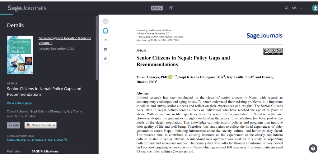 Senior Citizens in Nepal: Policy Gaps and&nbsp;Recommendations